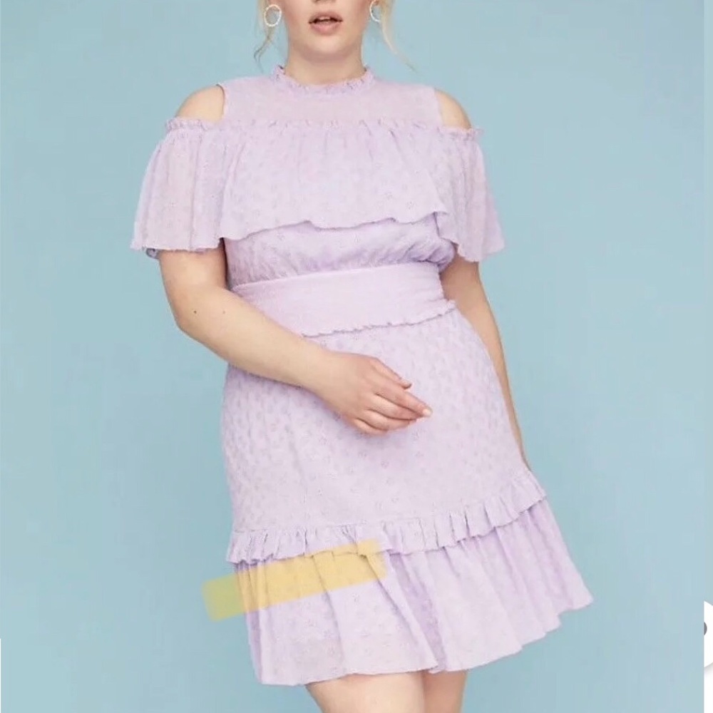 Lane Bryant lilac cold shoulder fit n flare dress.